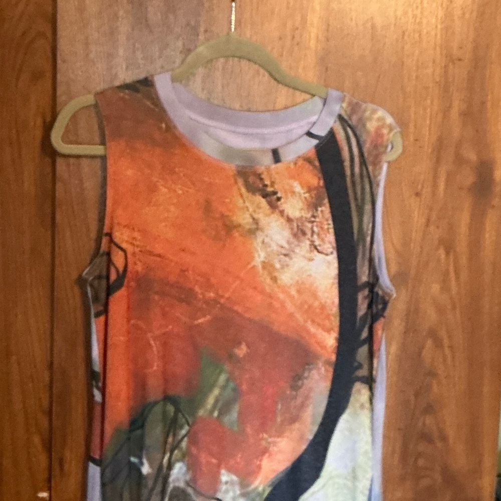 Abstract Print Sleeveless Midi dress shoulder to hem 44”